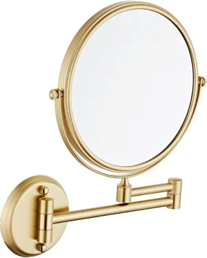Wall Mounted Makeup Mirror, 8Inch Round Double Sided Magnifying Shaving Mirror, Bathroom 360 Swivel Extendable Vanity Mirrors,Nickel,10X (Color : Brushed Gold, Size : 10X)