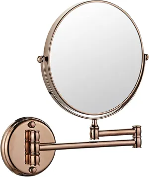 Wall Mounted Makeup Mirror, Double Sided 1X/10X Magnify Mirror 360 Swivel Shaving Mirror, Extendable Bathroom Vanity Mirrors,Rose Gold