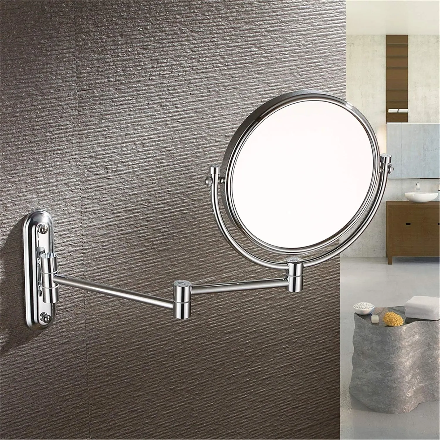 Wall Mounted Makeup Mirrors, 8 Inch Chrome Double Sided Vanity Mirrors with Magnifying, Bathroom Flexible Extendable 360° Swivel Cosmetic Mirrors,7X (Color : 10x)