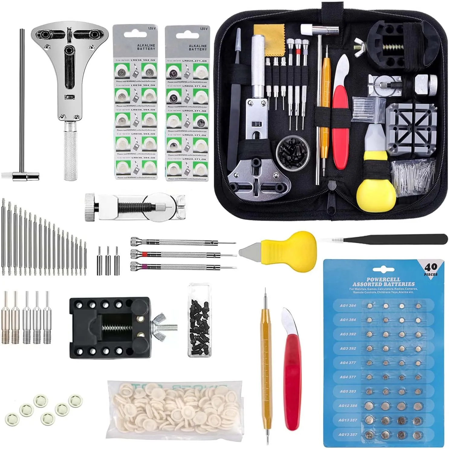 Watch Repair Kit 342pcs Professional Watch Battery Replacement Tool Watch Band Link Remover Spring Bar Tool Kit with Bag,Watch Batteries Kit,Finger Protectors and Manual