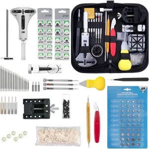 Watch Repair Kit 342pcs Professional Watch Battery Replacement Tool Watch Band Link Remover Spring Bar Tool Kit with Bag,Watch Batteries Kit,Finger Protectors and Manual