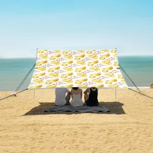 Watercolor Gold Yuan Bao Beach Canopy Tent Anti-UV & Wind Resistant, Camping Sun Shelter Easy Setup Portable,Outdoor Shade Tents with Sandbags,Sand Shovels,Ground Pegs & Stability Poles