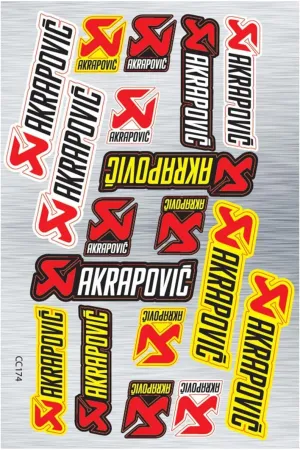 Waterproof Motorcycle Sticker Set Compatible with Akrapovic, Precision Cut Around Shape, Sheet Size 30x20cm, CC174