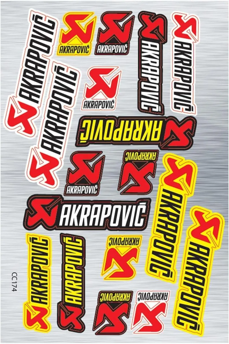 Waterproof Motorcycle Sticker Set Compatible with Akrapovic, Precision Cut Around Shape, Sheet Size 30x20cm, CC174