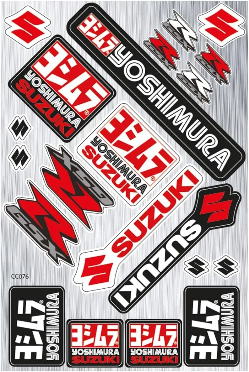Waterproof Motorcycle Sticker Set Compatible with Suzuki Yoshimura, Precision Cut Around Shape, Sheet Size 30x20cm, CC076