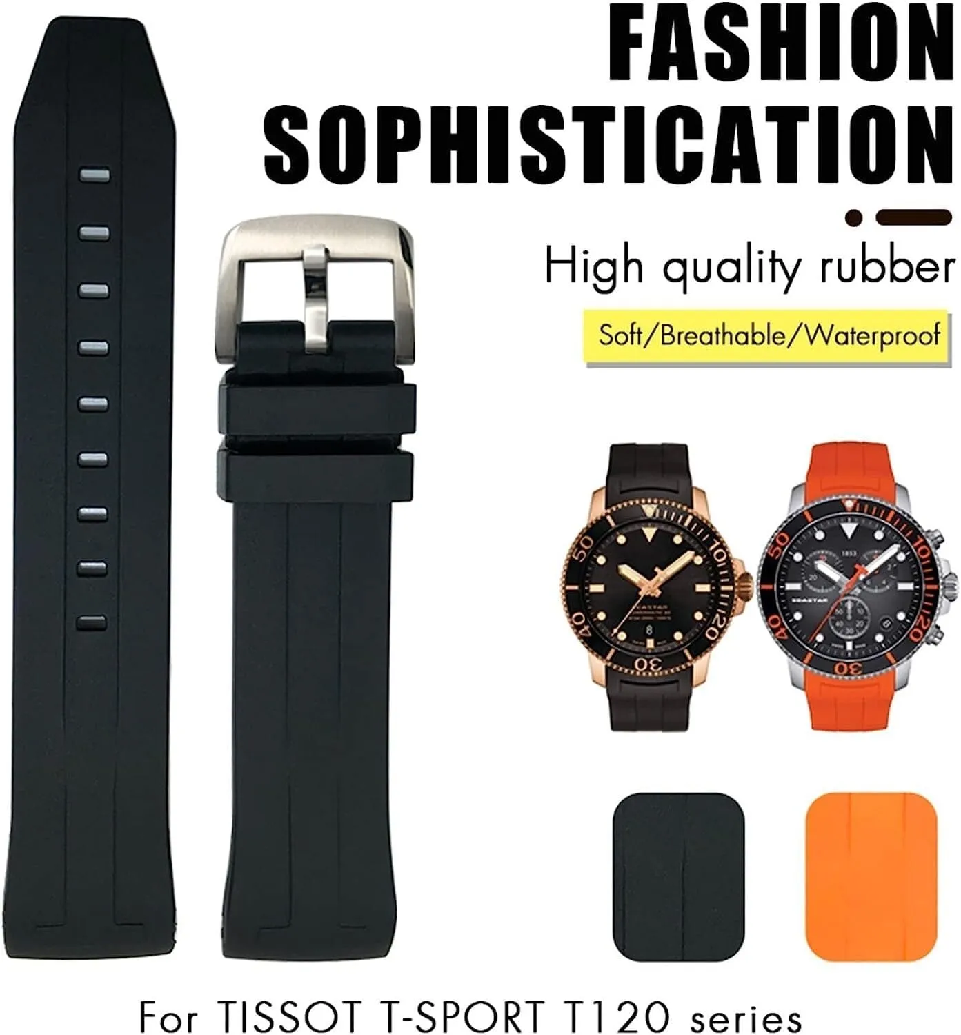 Waterproof Rubber Watchband for Tissot T120417 Sea Star 1000 Series Diving Watch Strap 22mm 21mm