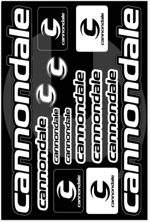 Waterproof Sticker Set Compatible with Cannondale Balck White, Precision Cut Around Shape, Sheet Size 30x20cm, CC032BLACK