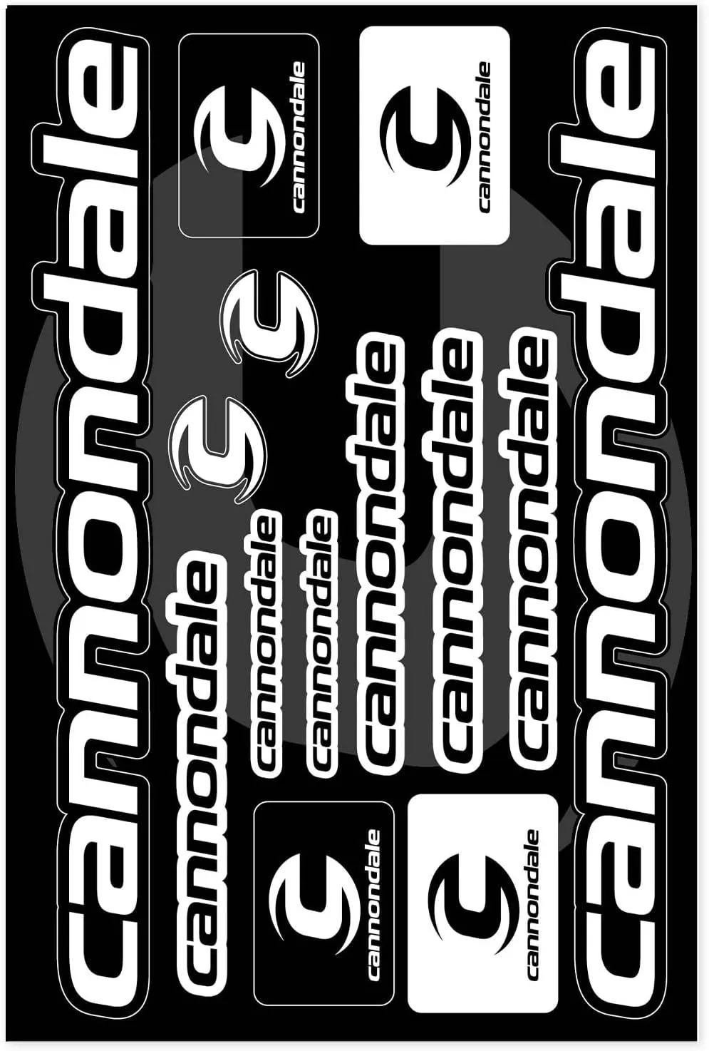 Waterproof Sticker Set Compatible with Cannondale Balck White, Precision Cut Around Shape, Sheet Size 30x20cm, CC032BLACK