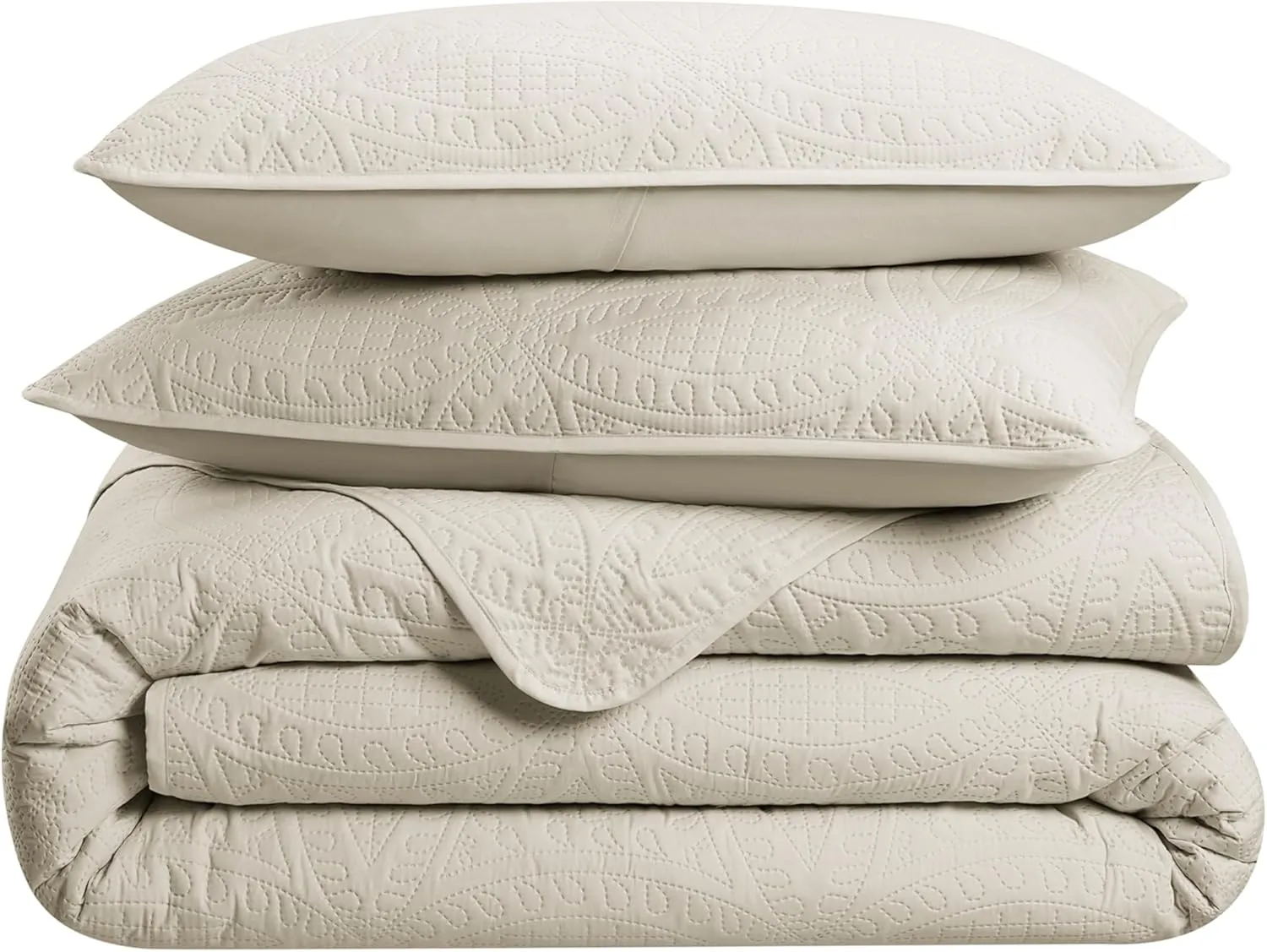 Waverly Traditions Vintage Medallion Pinsonic 2 Piece Quilted Solid Bedding Set, Twin Bed Set with 1 Pillow Sham and Quilt, Lightweight and Machine Washable, Beige