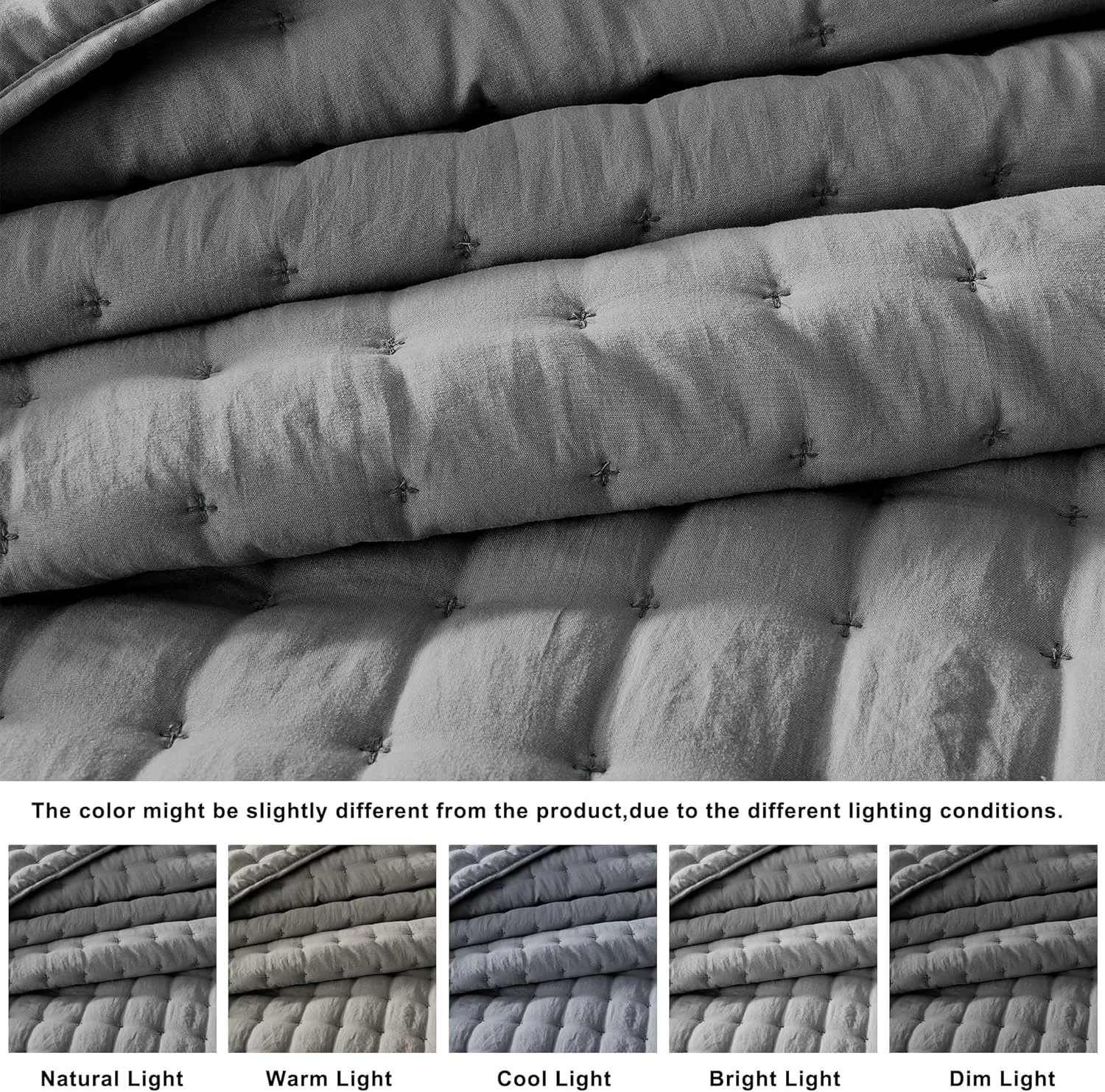 WDCOZY Dark Grey King Size Quilt Bedding Sets with Pillow Shams, Deep Lightweight Bedspread Coverlet, Quilted Blanket Thin Comforter Bed Cover, All Season Summer Spring, 3 Pieces, 104x90 inches
