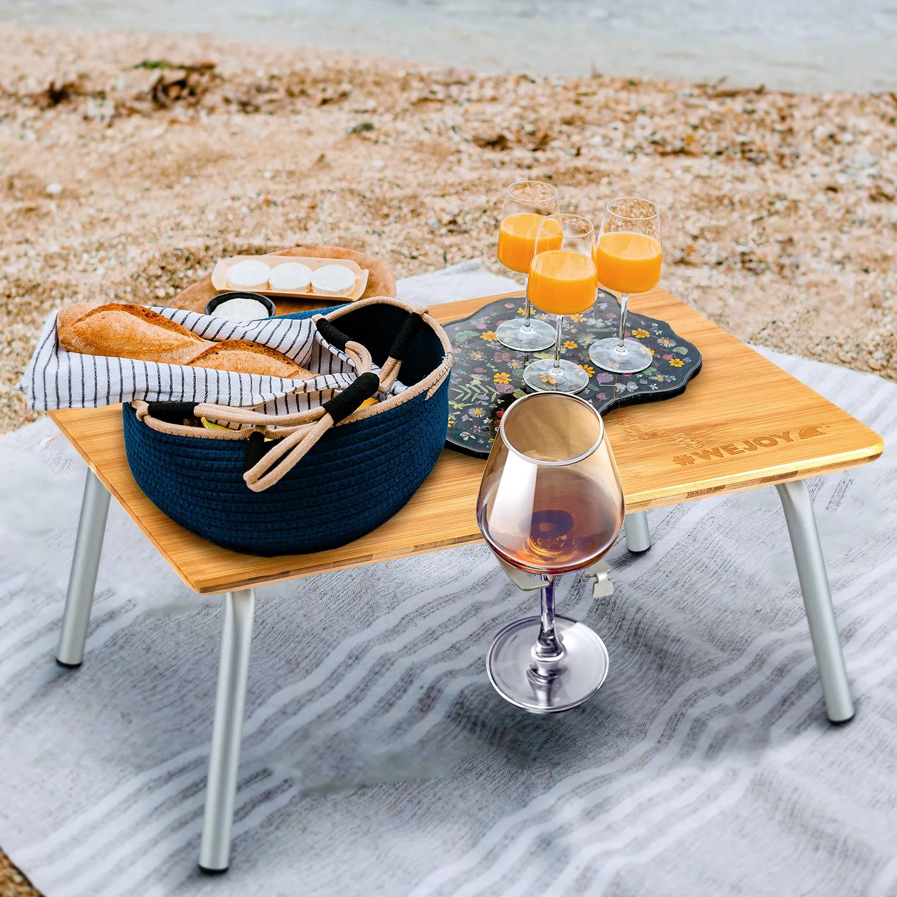 WEJOY BAMBOO 4030 Mini Bamboo Table with Glass Holder