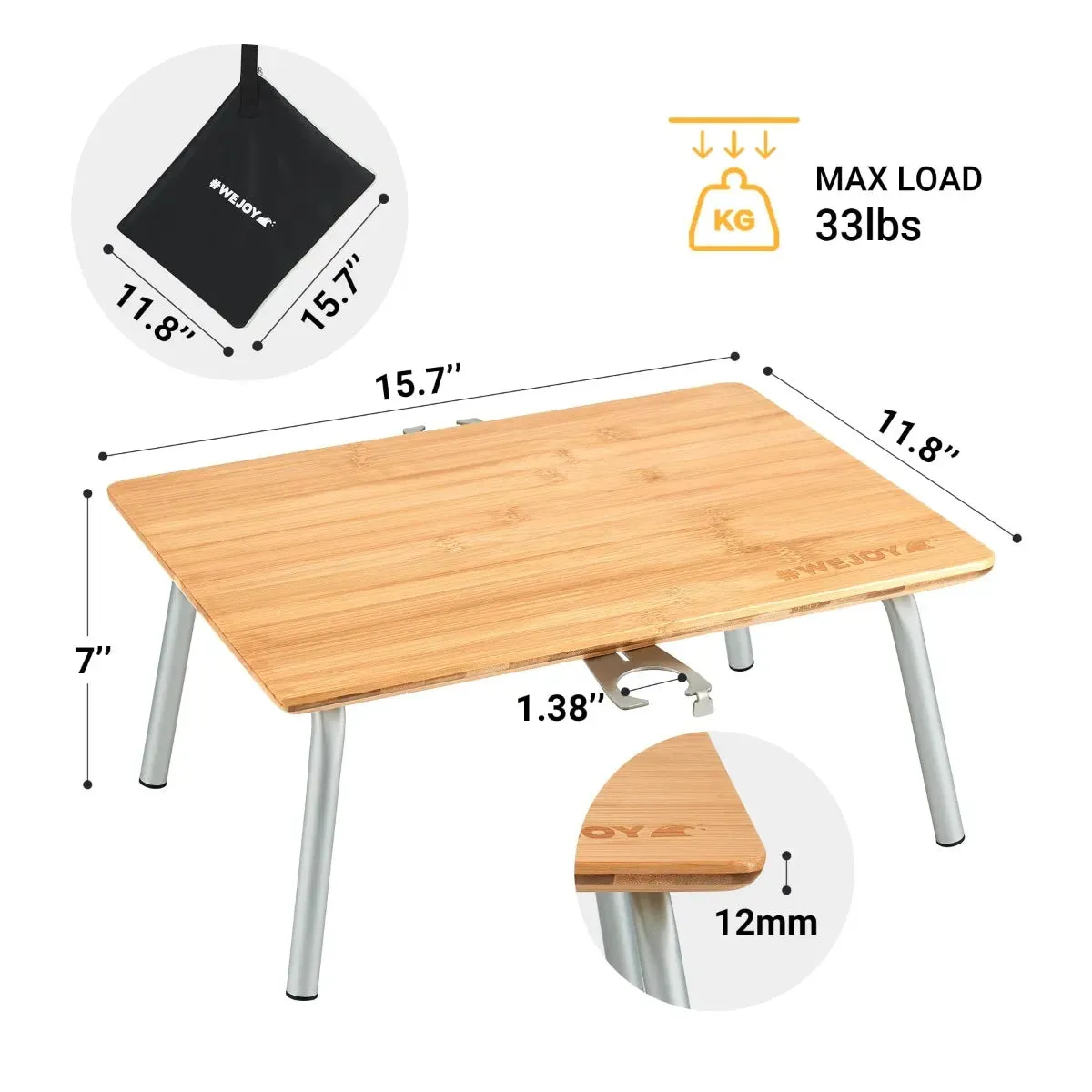 WEJOY BAMBOO 4030 Mini Bamboo Table with Glass Holder