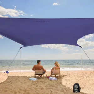 WEKAPO Beach Tent Sun Shelter - Easy Setup Beach Canopy with 4 Sturdy Poles, Large Sandbags and Shovel, 7'1'' Tall, Windproof Sun Shade for Backyard and Camping, UPF 50  Protection