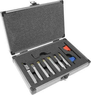 WEN MLA007 Premium 5/16-Inch Nickel-Plated Indexable Carbide-Tipped Metal Lathe Tool Bits, 7-Piece Set with Storage Case