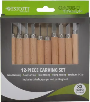 Westcott CarboTitanium Carving Tools for Wood Working, Soap Carving, Print Making, Clay Sculpture, 12-Piece Set