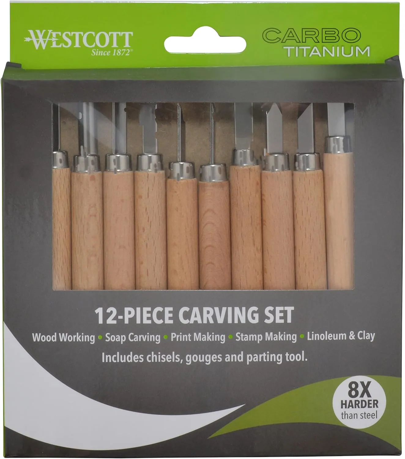Westcott CarboTitanium Carving Tools for Wood Working, Soap Carving, Print Making, Clay Sculpture, 12-Piece Set