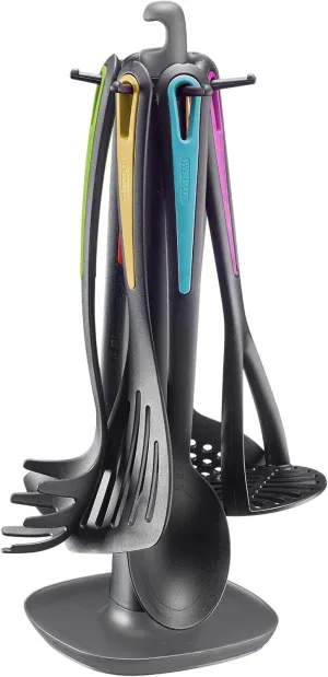 Westmark Kitchen Utensils - Gallant Color Edition Rotating Stand with Potato Masher, Vegetable Spoon, Spaghetti Spoon, Soup Ladle, Slotted Spoon and Spatula - Colourful, Set of 7