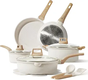 White 14-Piece Cookware Set with Nonstick Frying Pans