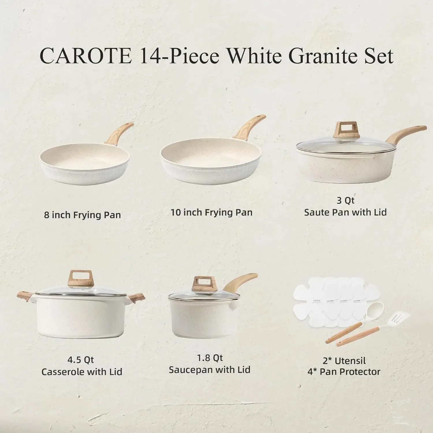 White 14-Piece Cookware Set with Nonstick Frying Pans