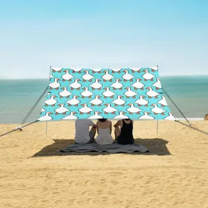 White Goose Pixel Art Pattern Beach Canopy Tent Anti-UV & Wind Resistant, Camping Sun Shelter Easy Setup Portable,Outdoor Shade Tents with Sandbags,Sand Shovels,Ground Pegs & Stability Poles