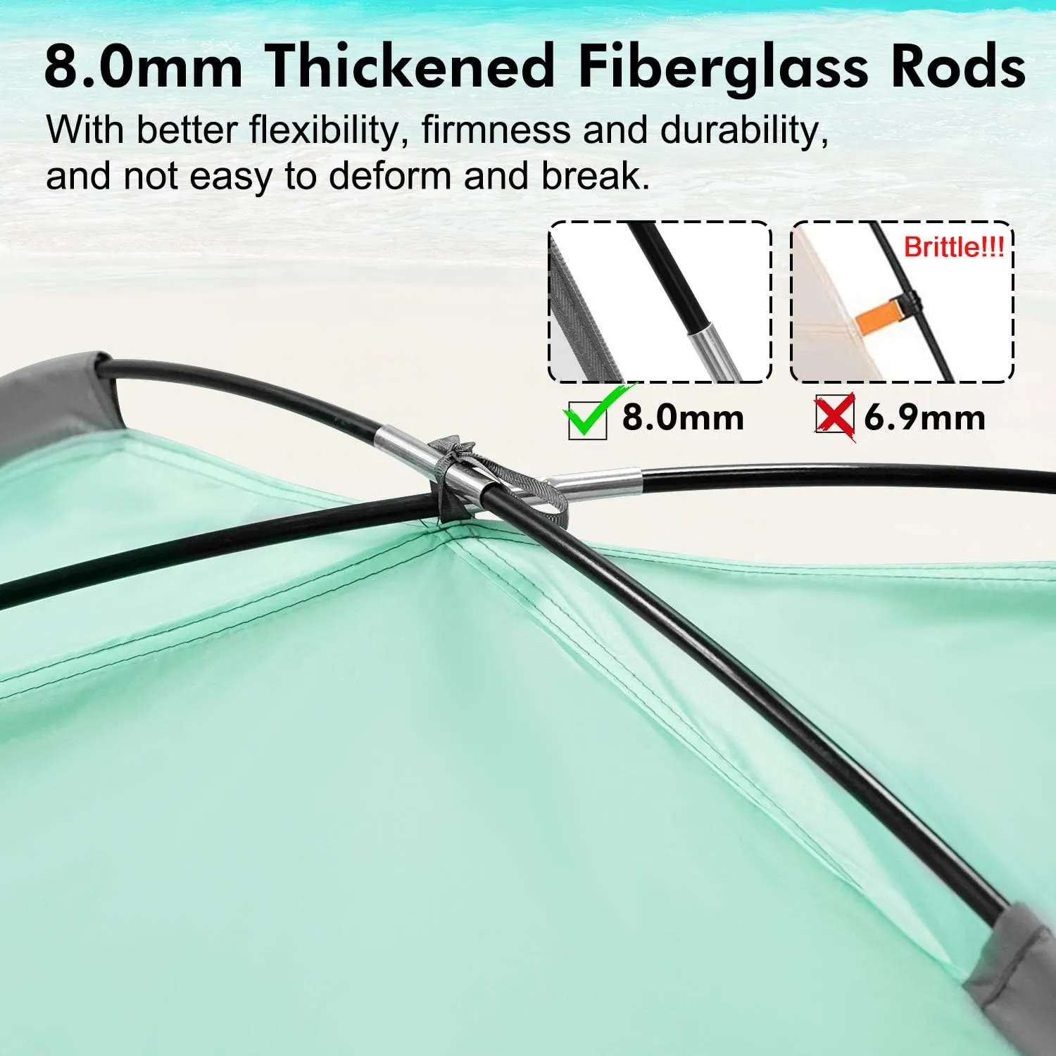 WhiteFang Beach Tent Anti-UV Portable Sun Shade Shelter for 3/4/6/8 Person, Extendable Floor with 3 Ventilating Mesh Windows Plus Carrying Bag, Stakes and Guy Lines