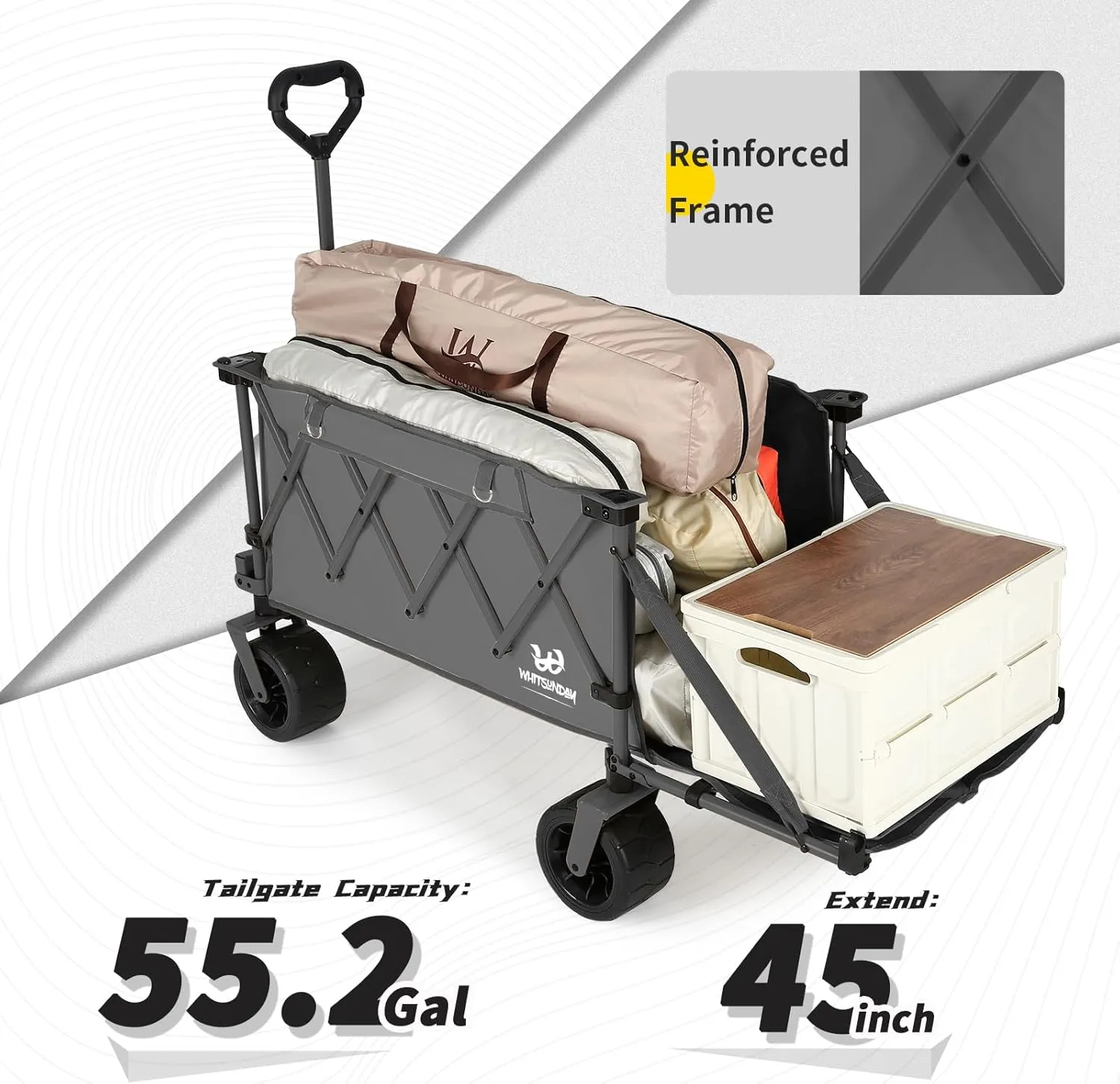 Whitsunday Collapsible Folding Wagon with Table,Heavy Duty Utility Beach Wagons with Opened Tailgate and All-Terrain Wheels for Camping,Garden,Sports Grey