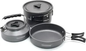WHYATT Camping Cooking Set, Outdoor Camping Cookware Set, Folding Cookset Camping Teapot and Pans Set for Hiking, Picnic