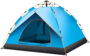 Windproof Family Dome Tent for 3-4 Person, Portable Waterproof Camping Tent with Fiberglass Poles for Hiking & Outdoor Music Festivals – Blue