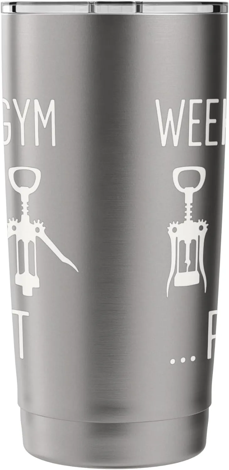Wine Workout Funny Weekend Gym Corkscrew Exercise Fitness Stainless Steel Insulated Tumbler