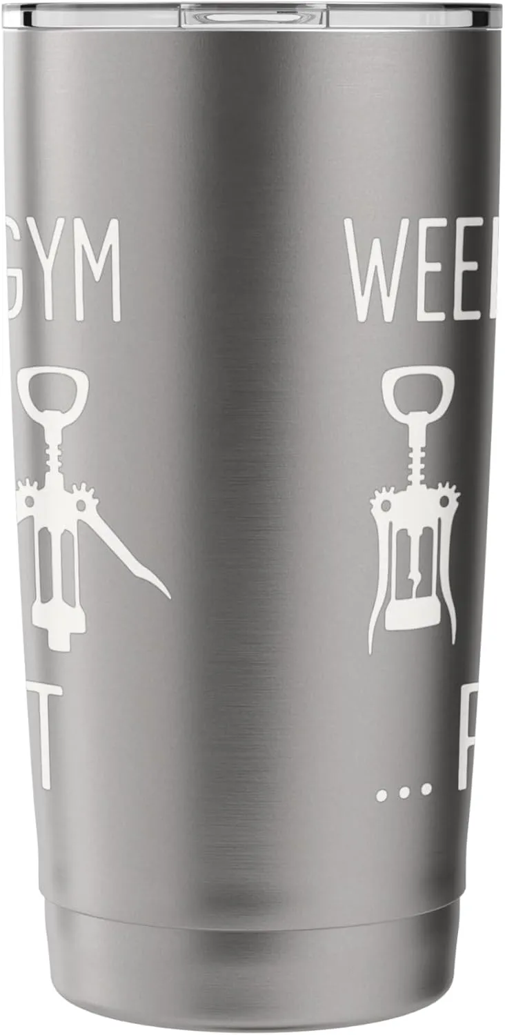 Wine Workout Funny Weekend Gym Corkscrew Exercise Fitness Stainless Steel Insulated Tumbler