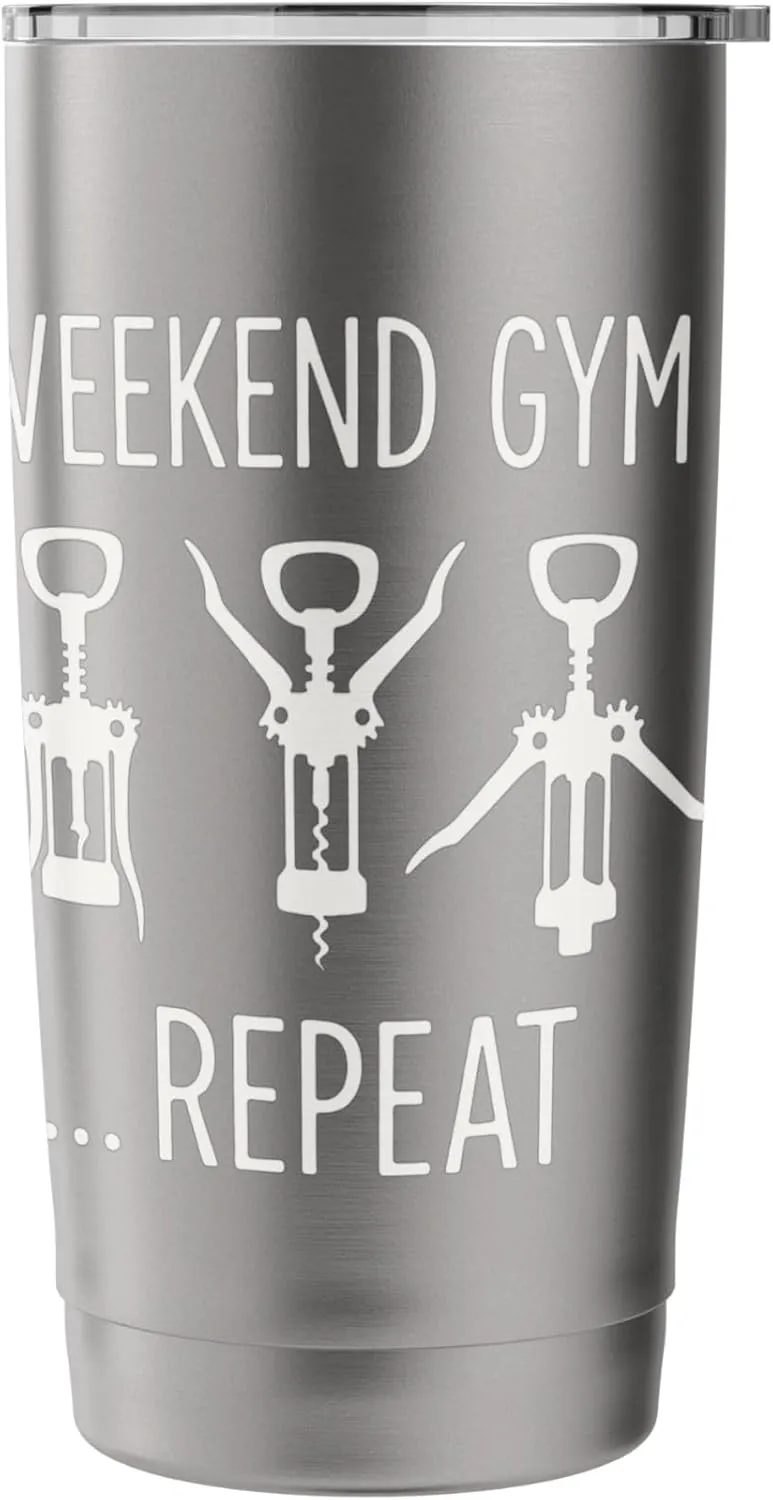 Wine Workout Funny Weekend Gym Corkscrew Exercise Fitness Stainless Steel Insulated Tumbler