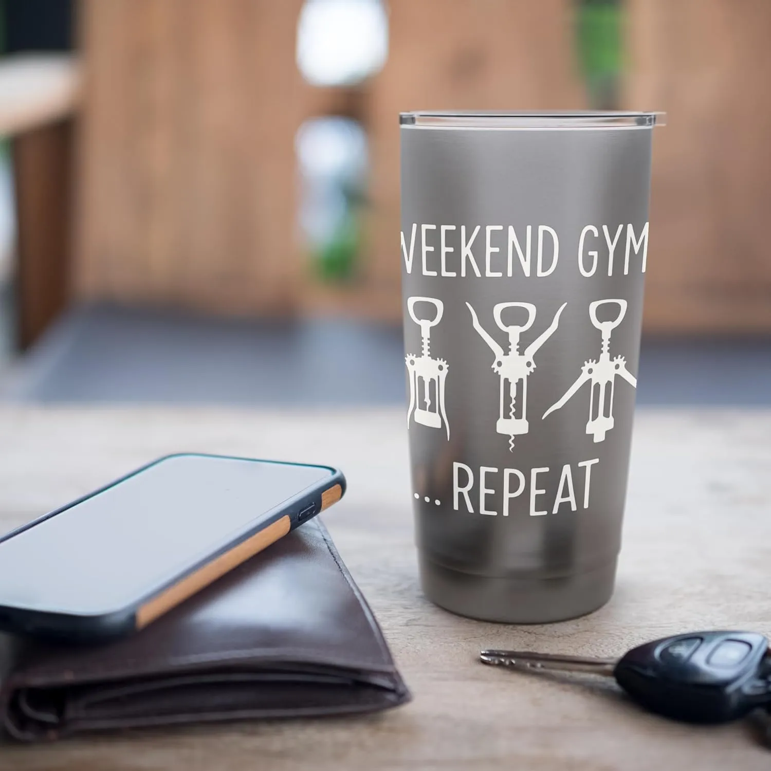 Wine Workout Funny Weekend Gym Corkscrew Exercise Fitness Stainless Steel Insulated Tumbler