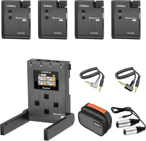 Wireless Lavalier Microphone with 4 Transmitters, Comica BoomX-U Qua UHF 24 Channel Professional Lapel Microphone for Cameras Canon Sony DSLR Camcorder, Lav Mic for YouTube Recording Interview Filming