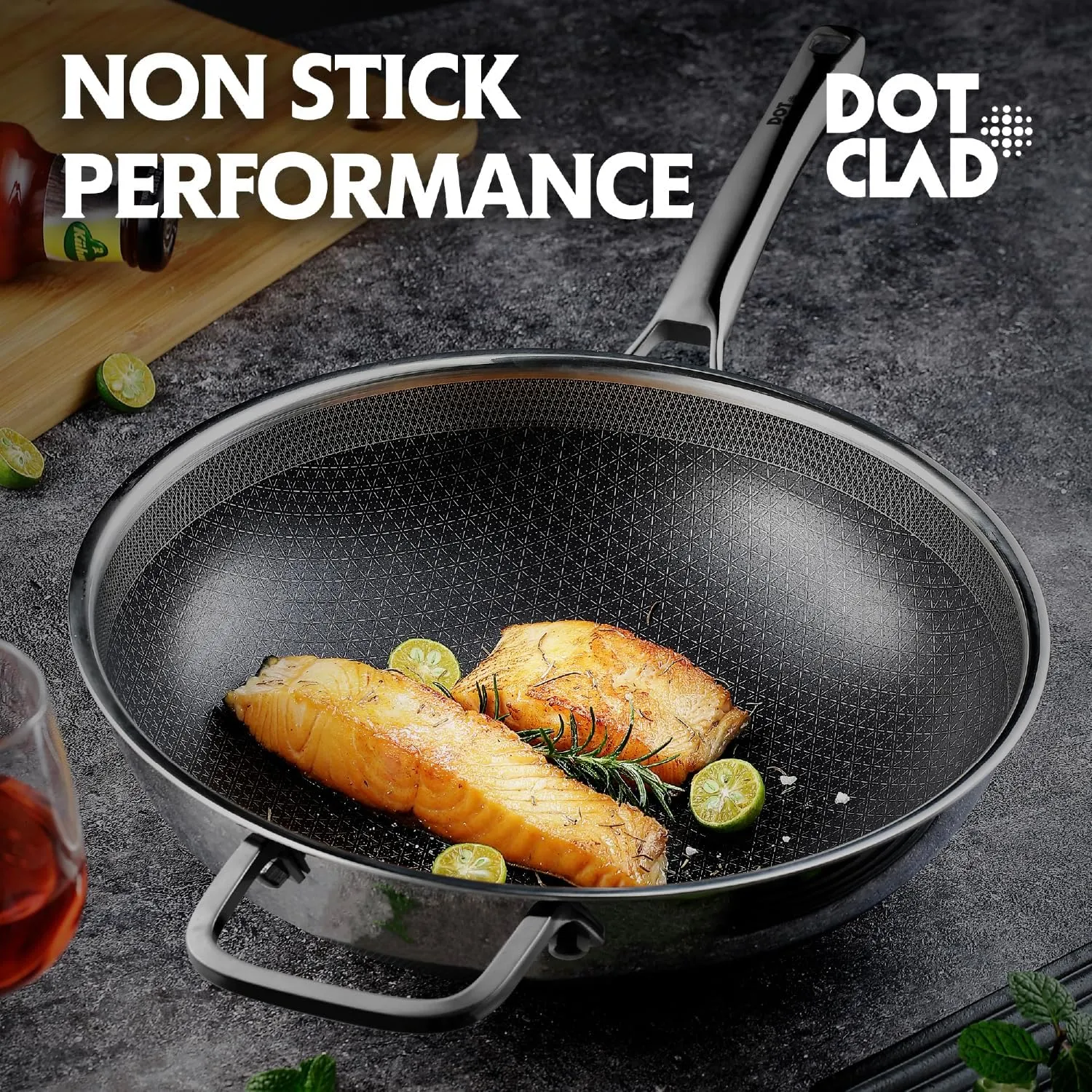 Wok pan,Hybrid 12 inch Wok with Lid, PFOA Free Cookware,non stick Stainless Steel Woks & Stir-fry pans Nonstick, Dishwasher and Oven Safe, Works on Induction