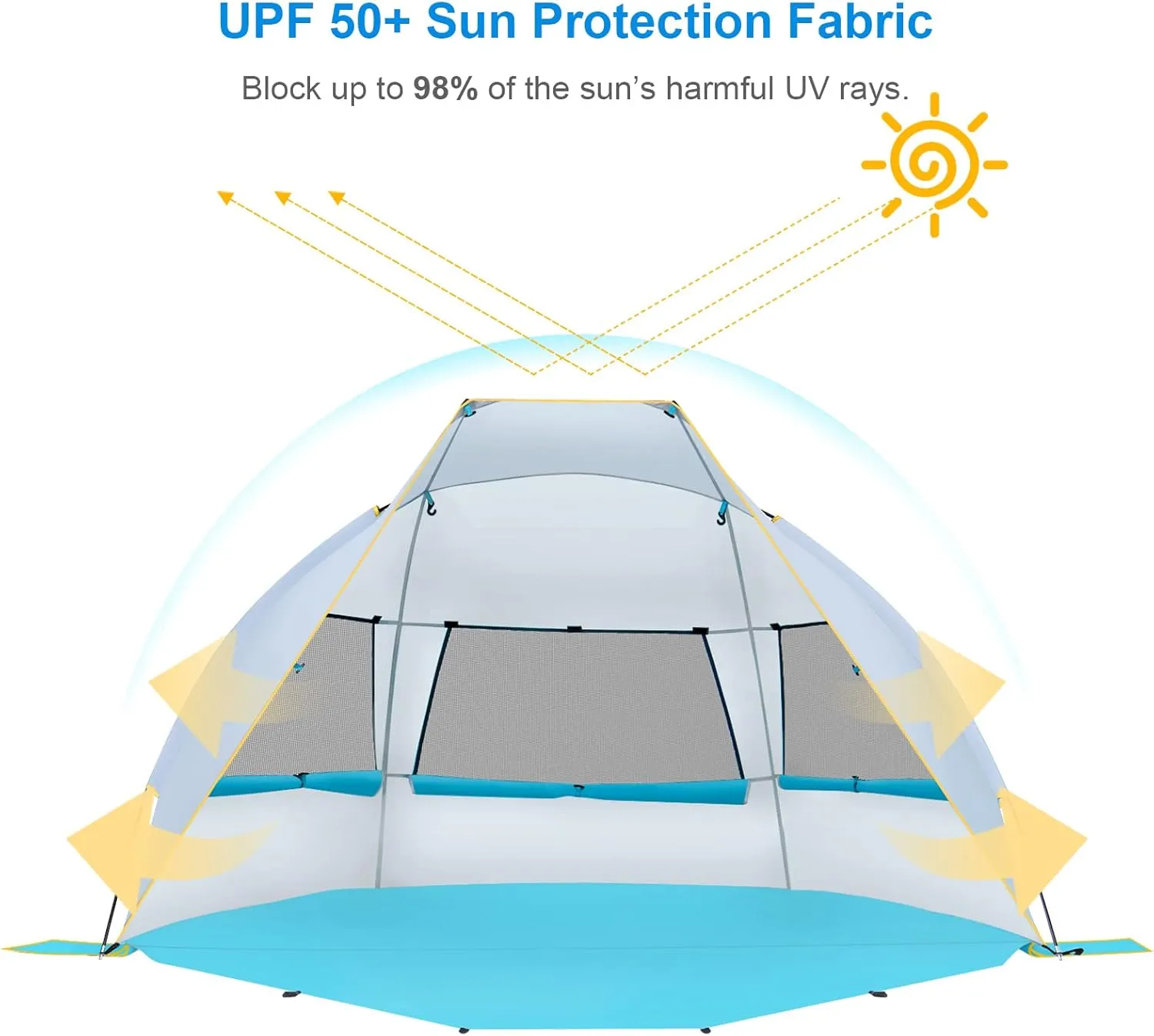 WolfWise 2-3 Person Portable Beach Tent UPF 50  Sun Shade Canopy Umbrella with Extendable Floor