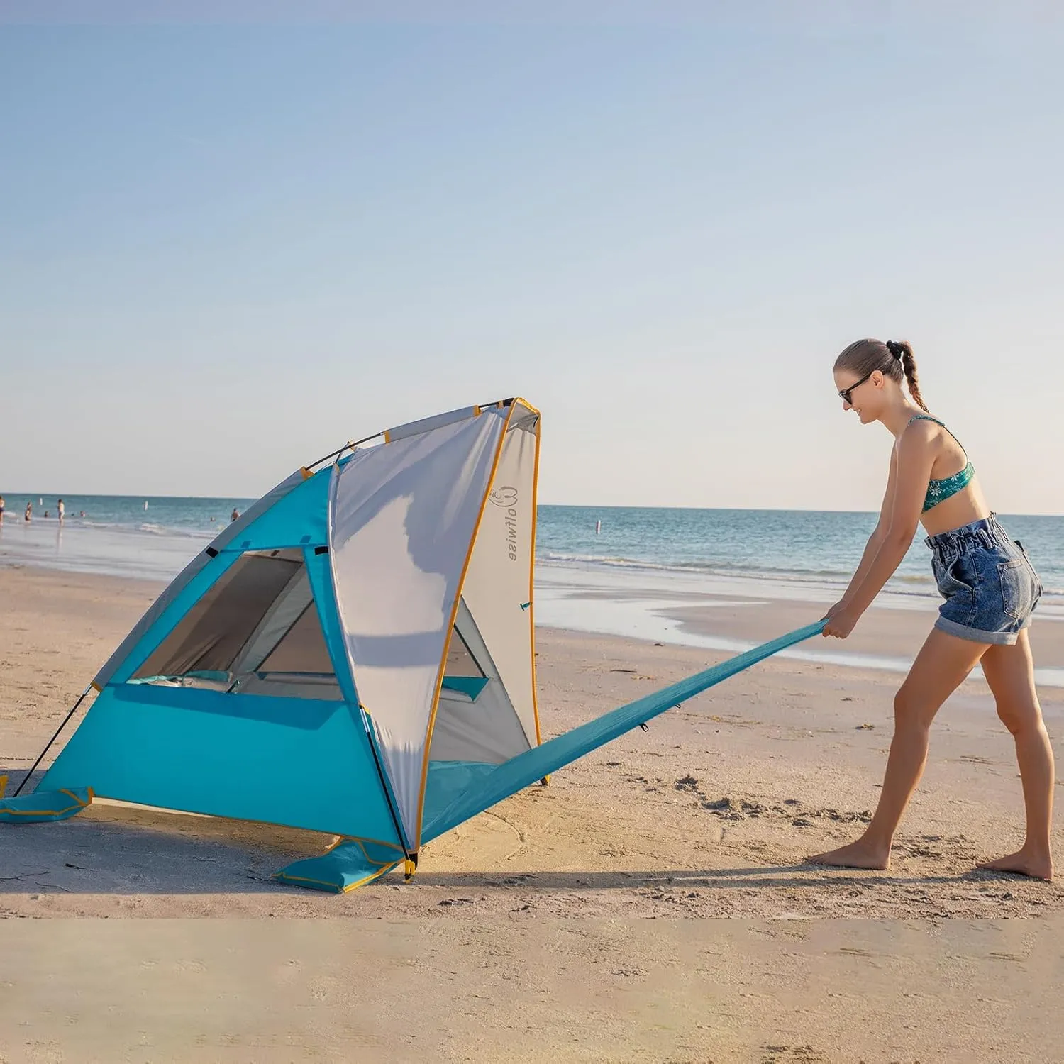 WolfWise 2-3 Person Portable Beach Tent UPF 50  Sun Shade Canopy Umbrella with Extendable Floor