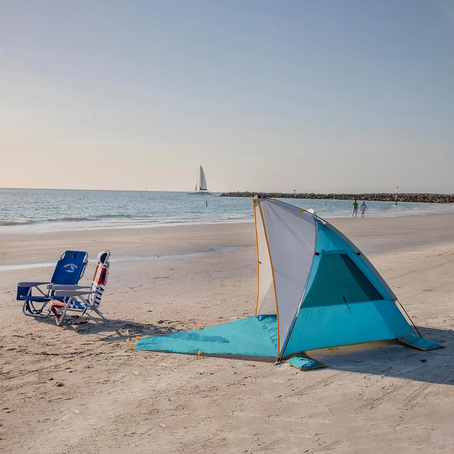 WolfWise 2-3 Person Portable Beach Tent UPF 50  Sun Shade Canopy Umbrella with Extendable Floor
