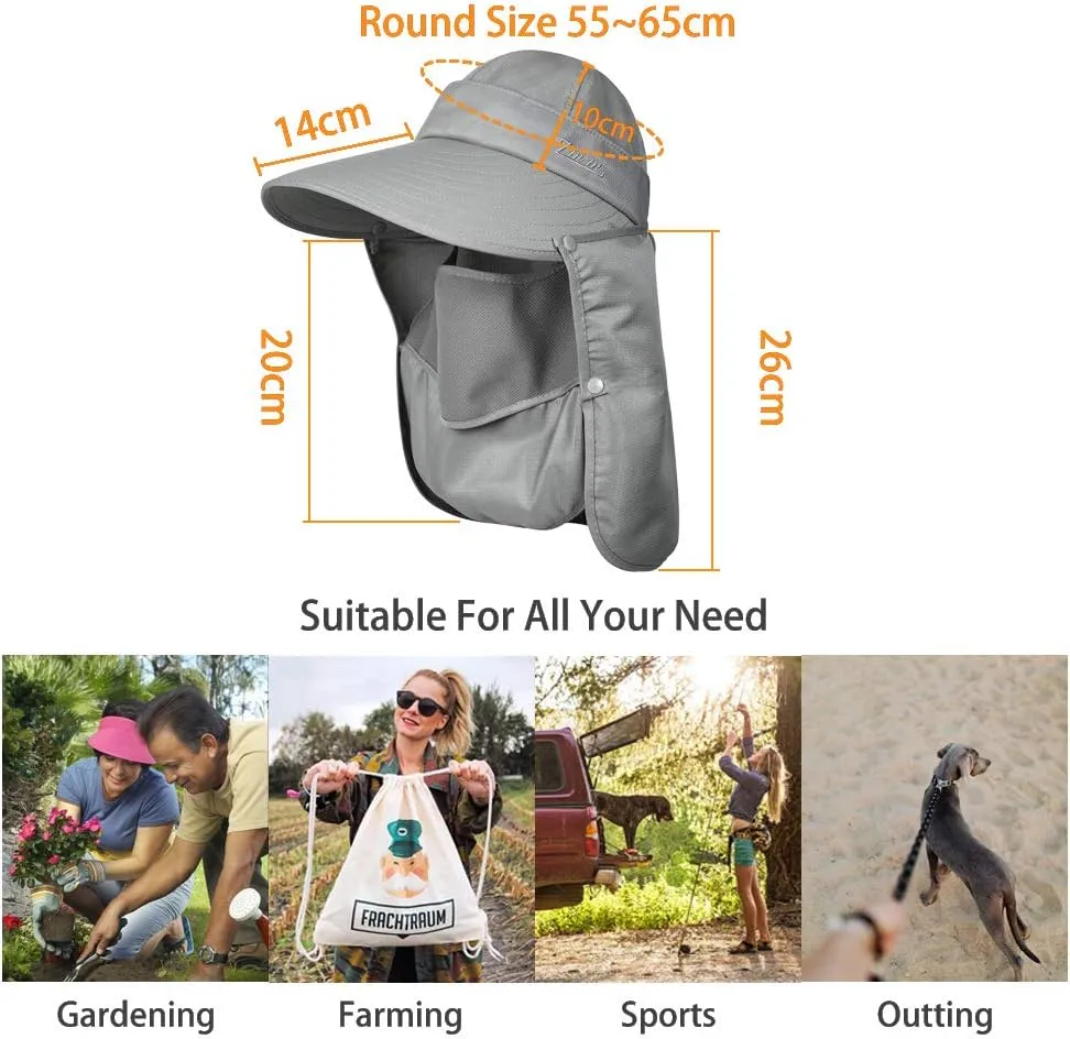 Women Sun Face Mask Visor Hat, Wide Brim Cap UV Protection Foldable Hat with Detachable Adjustable Flaps