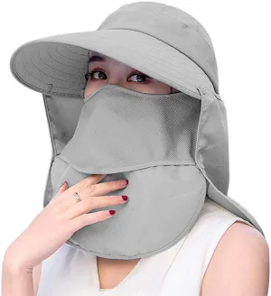 Women Sun Face Mask Visor Hat, Wide Brim Cap UV Protection Foldable Hat with Detachable Adjustable Flaps