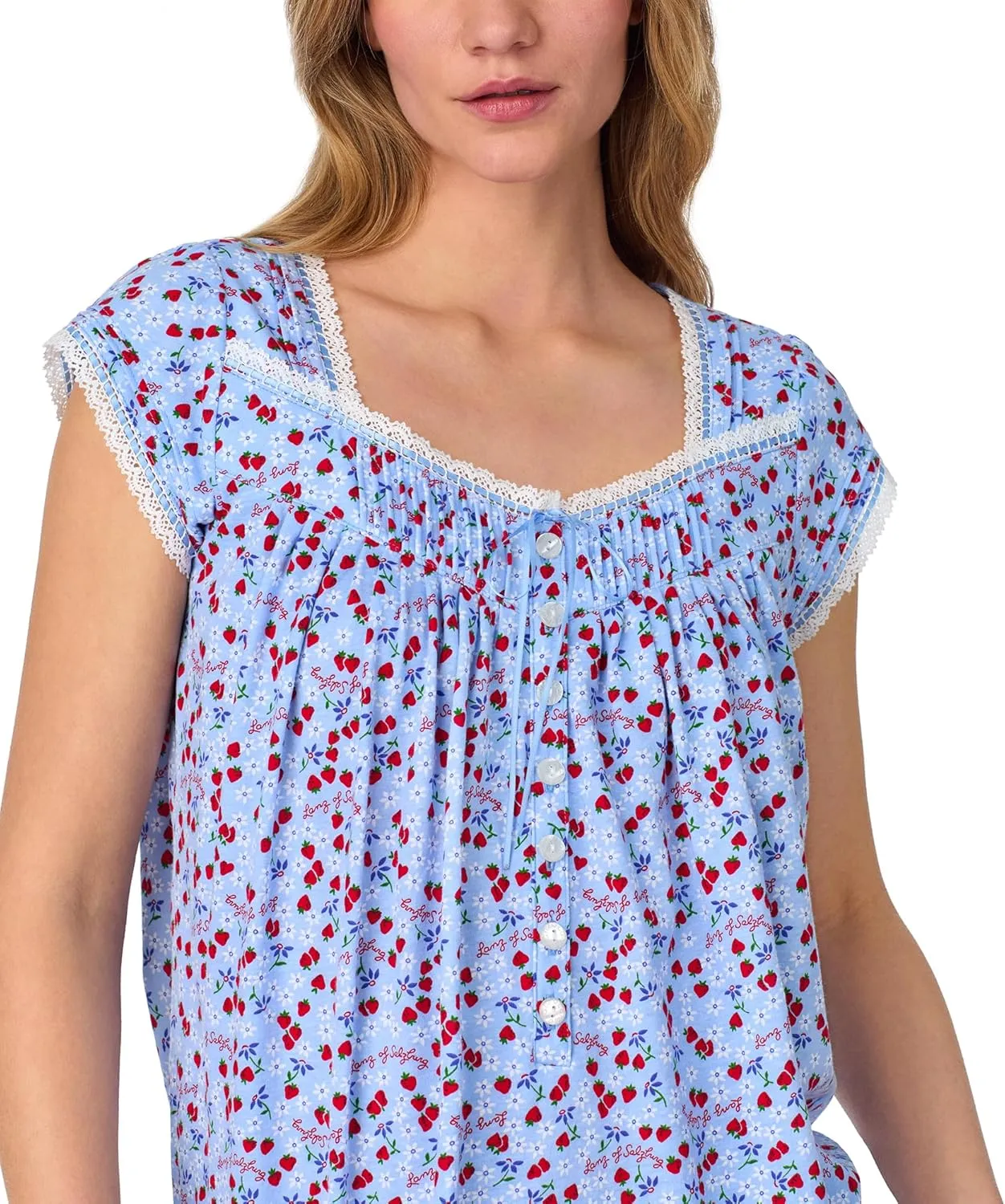 Women's 2-Piece Set, Cap Sleeve Flowy Top with Pintuck Neckline & Buttons, Capri Bottoms with Drawstring