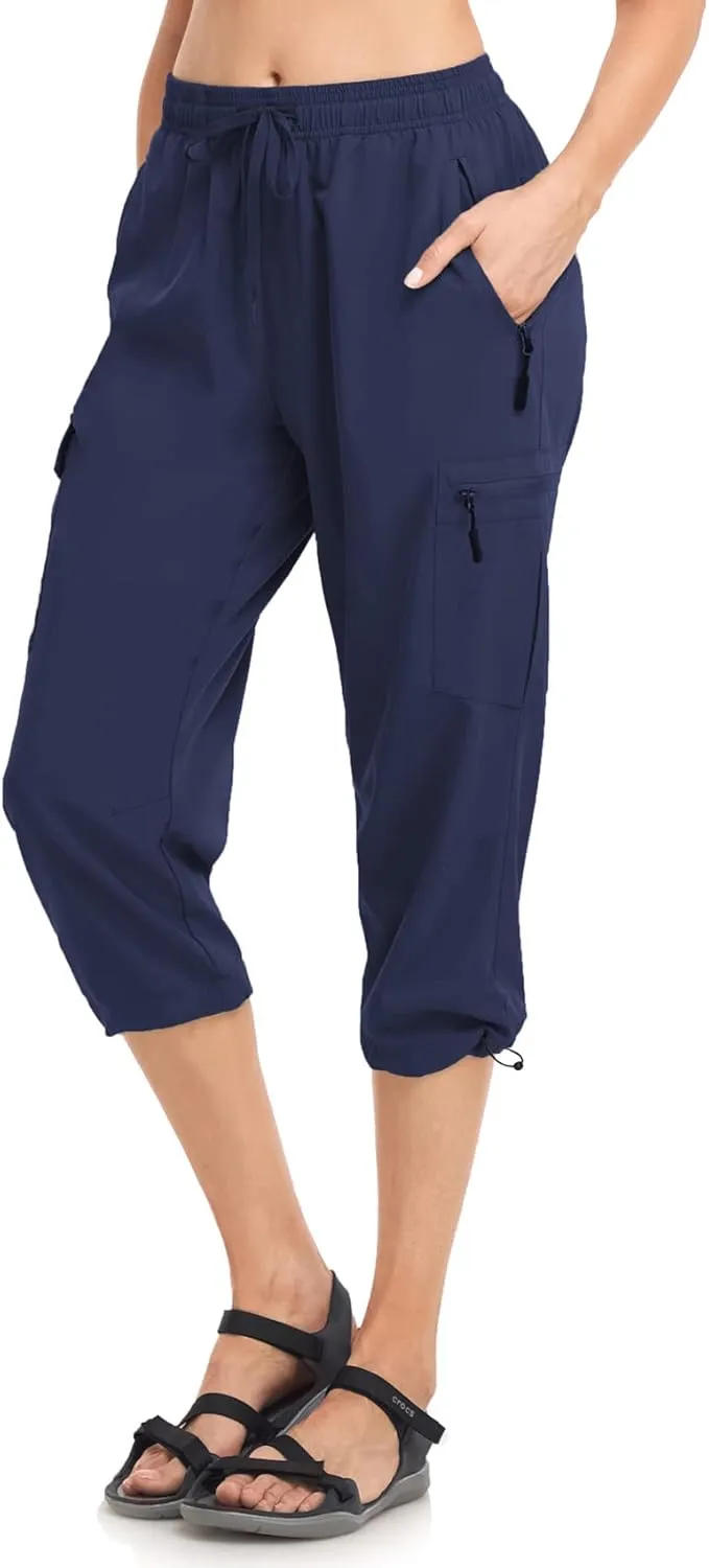 Women's Hiking Capris Pants Dri Fit UPF50  Outdoor Camping Travel Capri Elastic Waist Drawcord Active Joggers Capris