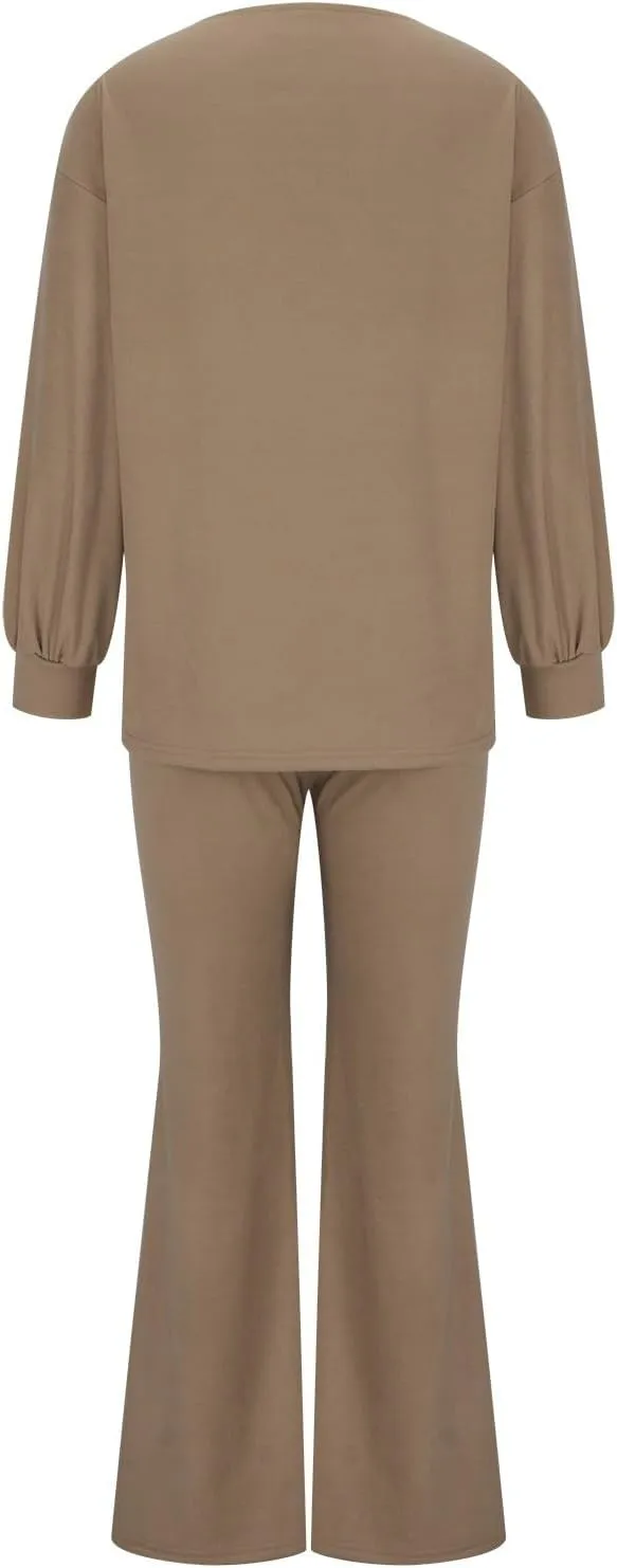 Womens Loungewear Sets 2 Piece Plus Size Sweatsuits V-Neck Lightweight Pullover Wid Leg Slacks Casual Lounge Wear Sleepwear