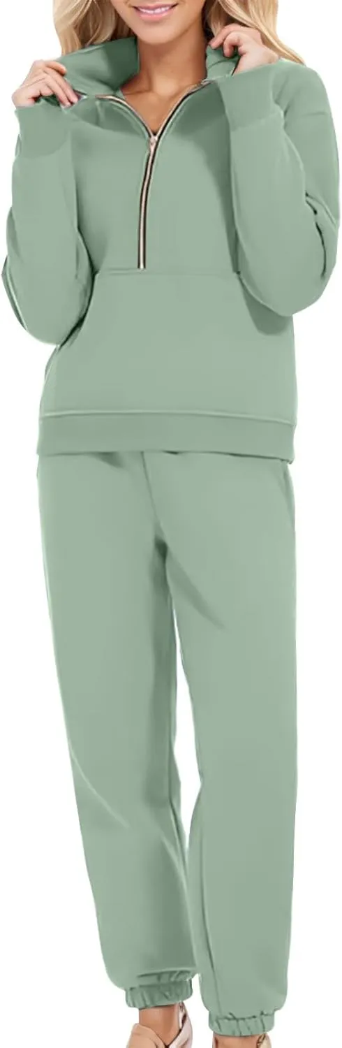 Womens Sweatsuits 2 Piece Set Petite Trendy 2024 Zip Up Plain Sweatsuits Casual Lightweight Track Suits With Pockets