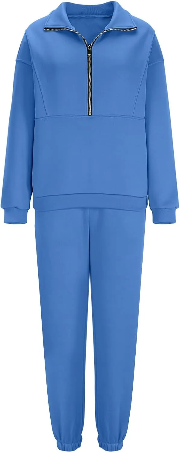 Womens Sweatsuits 2 Piece Set Petite Trendy 2024 Zip Up Plain Sweatsuits Casual Lightweight Track Suits With Pockets