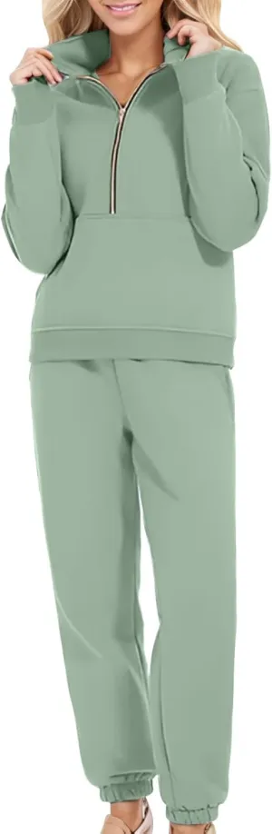Womens Sweatsuits 2 Piece Set Petite Trendy 2024 Zip Up Plain Sweatsuits Casual Lightweight Track Suits With Pockets