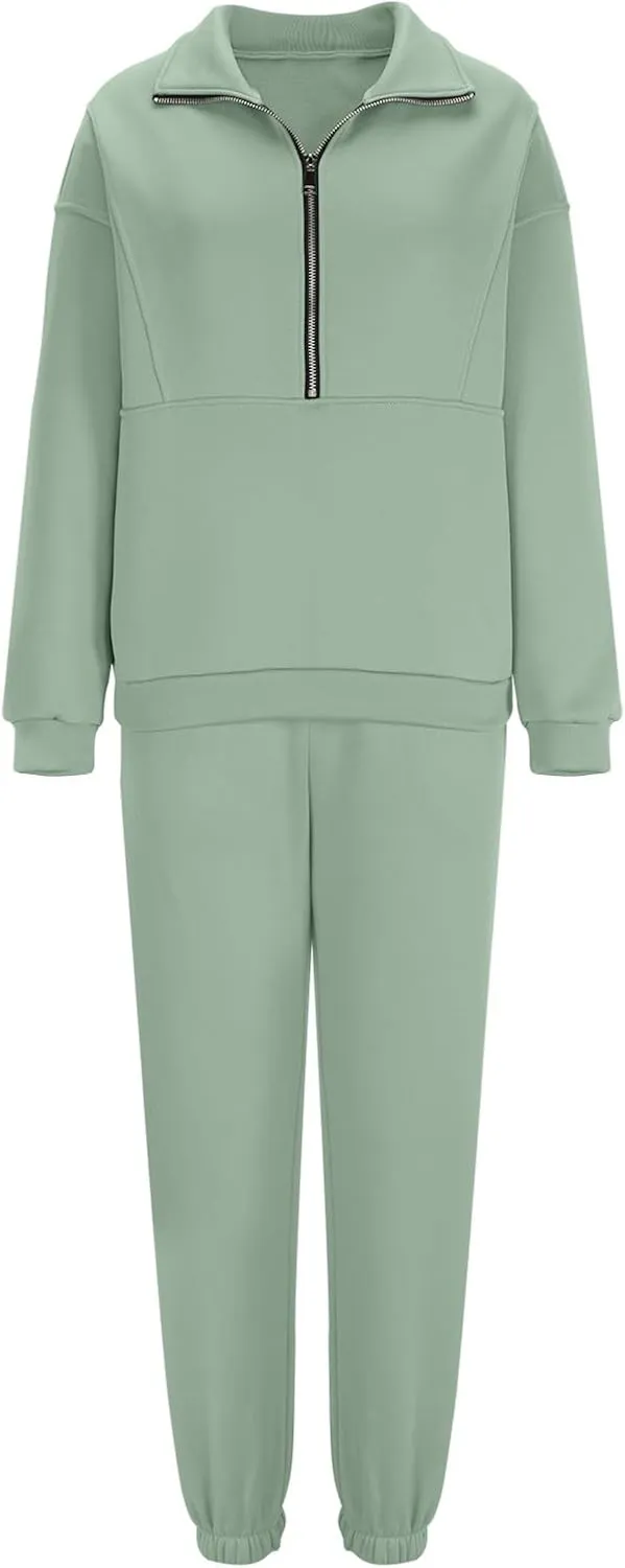 Womens Sweatsuits 2 Piece Set Petite Trendy 2024 Zip Up Plain Sweatsuits Casual Lightweight Track Suits With Pockets