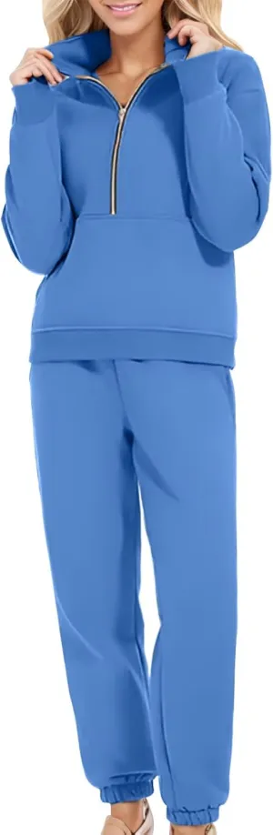 Womens Sweatsuits 2 Piece Set Petite Trendy 2024 Zip Up Plain Sweatsuits Casual Lightweight Track Suits With Pockets