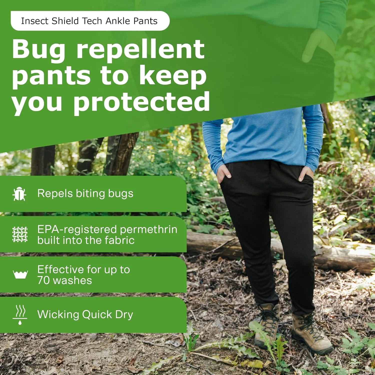 Women's Tech Ankle Pants - Casual Knit Pants with Built-in Permethrin Tick, Mosquito & Biting Insect Protection