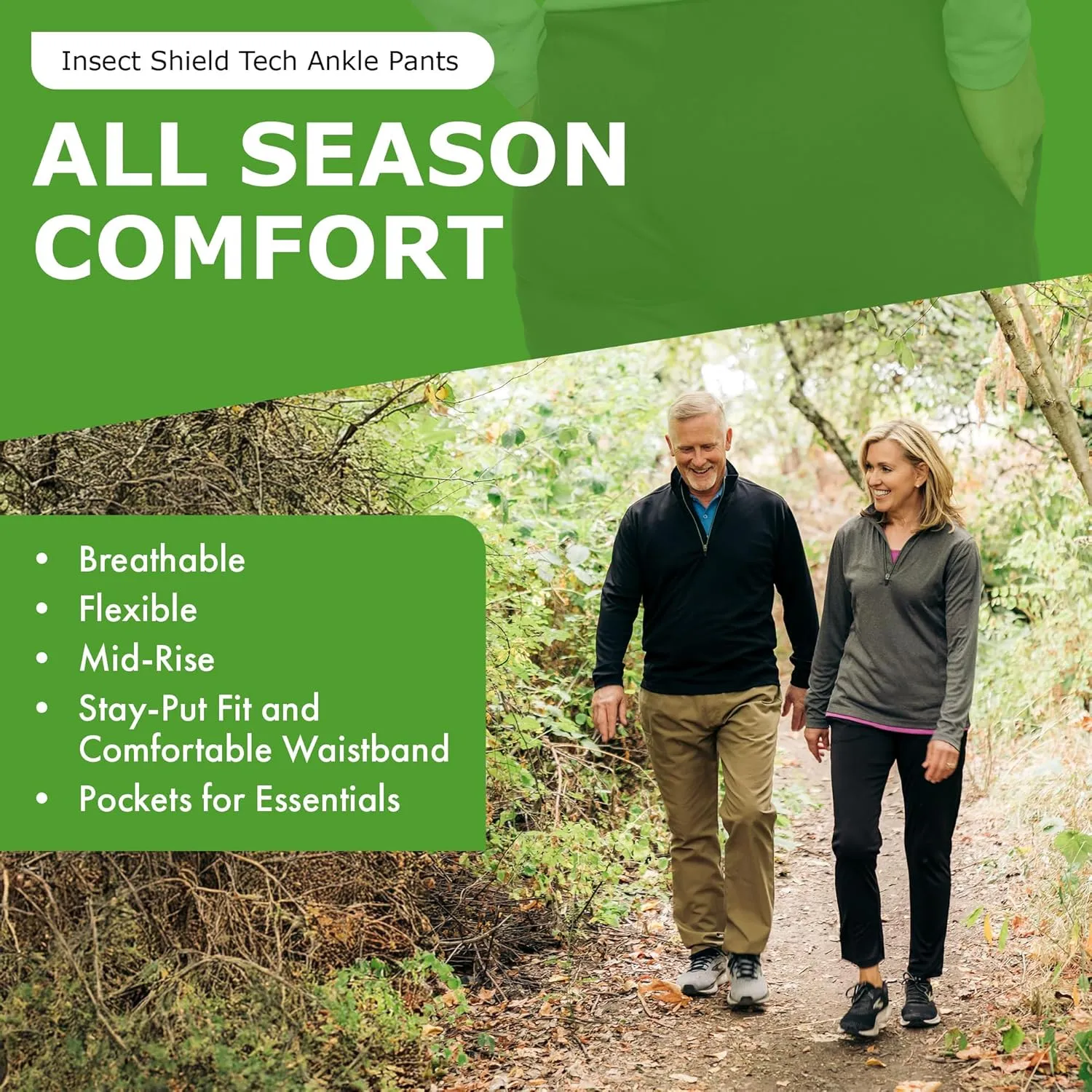 Women's Tech Ankle Pants - Casual Knit Pants with Built-in Permethrin Tick, Mosquito & Biting Insect Protection