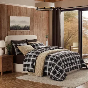 Wonderful Queen Comforter Set, Buffalo Plaid, Wooly Feel, Brushed Hypoallergenic, 3 Pieces with Pillow Shams, Lightweight Cabin Lodge Bedding for All Season (Dark Brown, Queen)